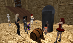 Dio in her capsule surrounded by family and friends