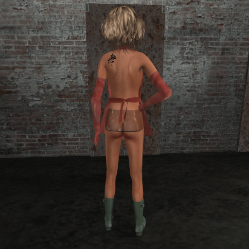 Cleaner (red) without pants, rough green boots [back]