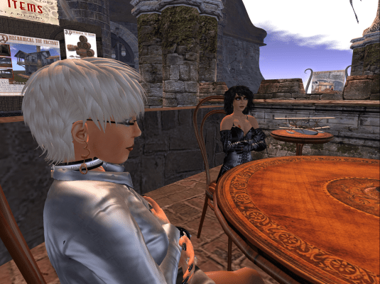 Diomita and Mistress Jenny chatting next to the factory store at Forgotten City