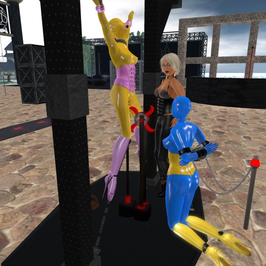 Jan 14th: Teasing Flo at Ropers Playground (2)(slave Flo, Diomita, slave cecy)