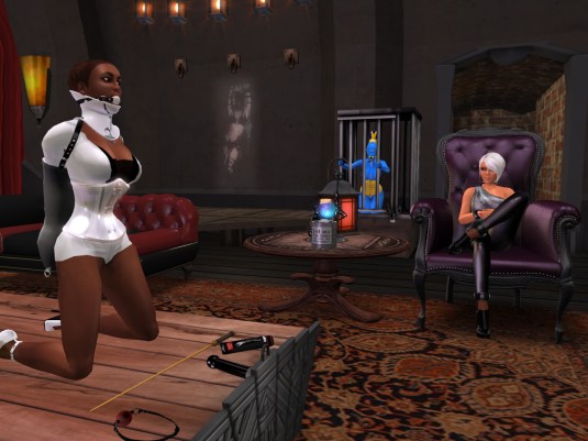 March 9th: Diomita visiting club DeLust with slave Flo and slave cecy (the living latex doll in the cage)