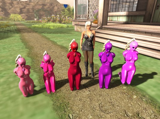 June 23rd: A full house of slaves - Diomita at home with slave cecy, slavin C, slave Adarra. sklavin Gebby and slave Nina (2)