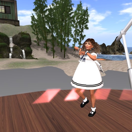 July 1st: Our niece Angelique, the wayward girl, at our Friday night party