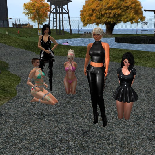 September 27th: Mistress Jenny, Diomita and slave cecy, slavin C, slave L (hidden behind me) and Poison exploring S & L Slave Storage and Castle of Fate