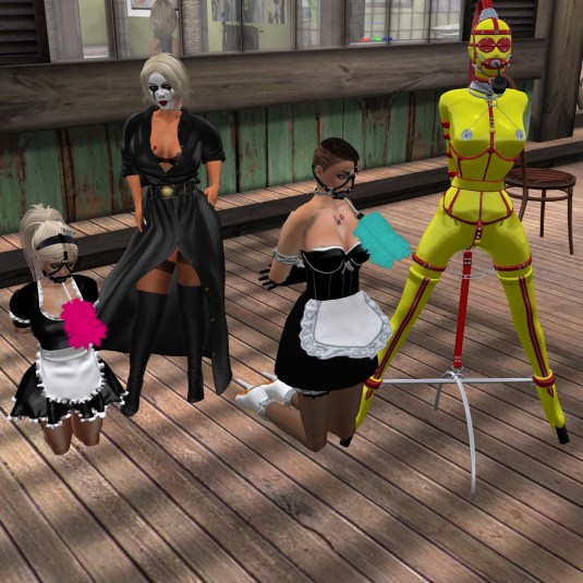 Ocotber 29th: slavin C, Diomita, slave cecy and gord doll slave Flo - slavin C and slave cecy already in their November maid slave outfit