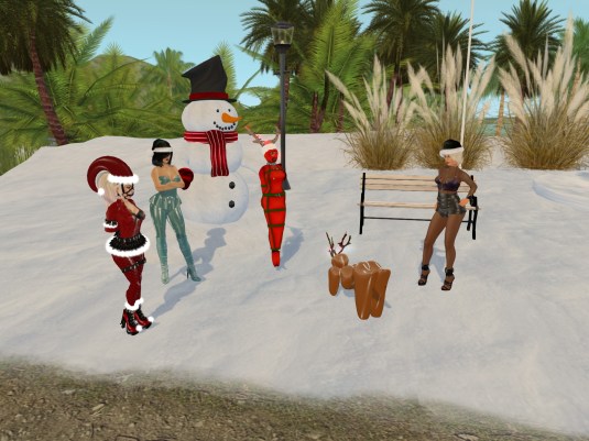 December 6th - slaves in their seasonal December outfits: slavin C, Mistress Jenny, slave Flo, slave Adarra and Diomita