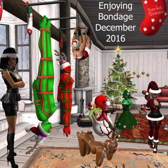 Enjoying bondage December 2016: Suspension bondage at BSP - Mistress Jenny, slave cecy, slave Flo, Kitty, slave puppy Adarra, Diomita, Christmas tree slave D and slavin C (from left to right)