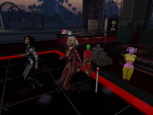 Jan 7th: Mistress Jenny and Diomita dancing at Headlights with slave D and slave Flo