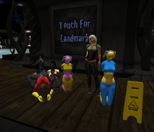 Jan 15th at MD: Mistress Jenny (sitting on slave puppy Adarra), Argi, slave Flo, Diomita and slave cecy